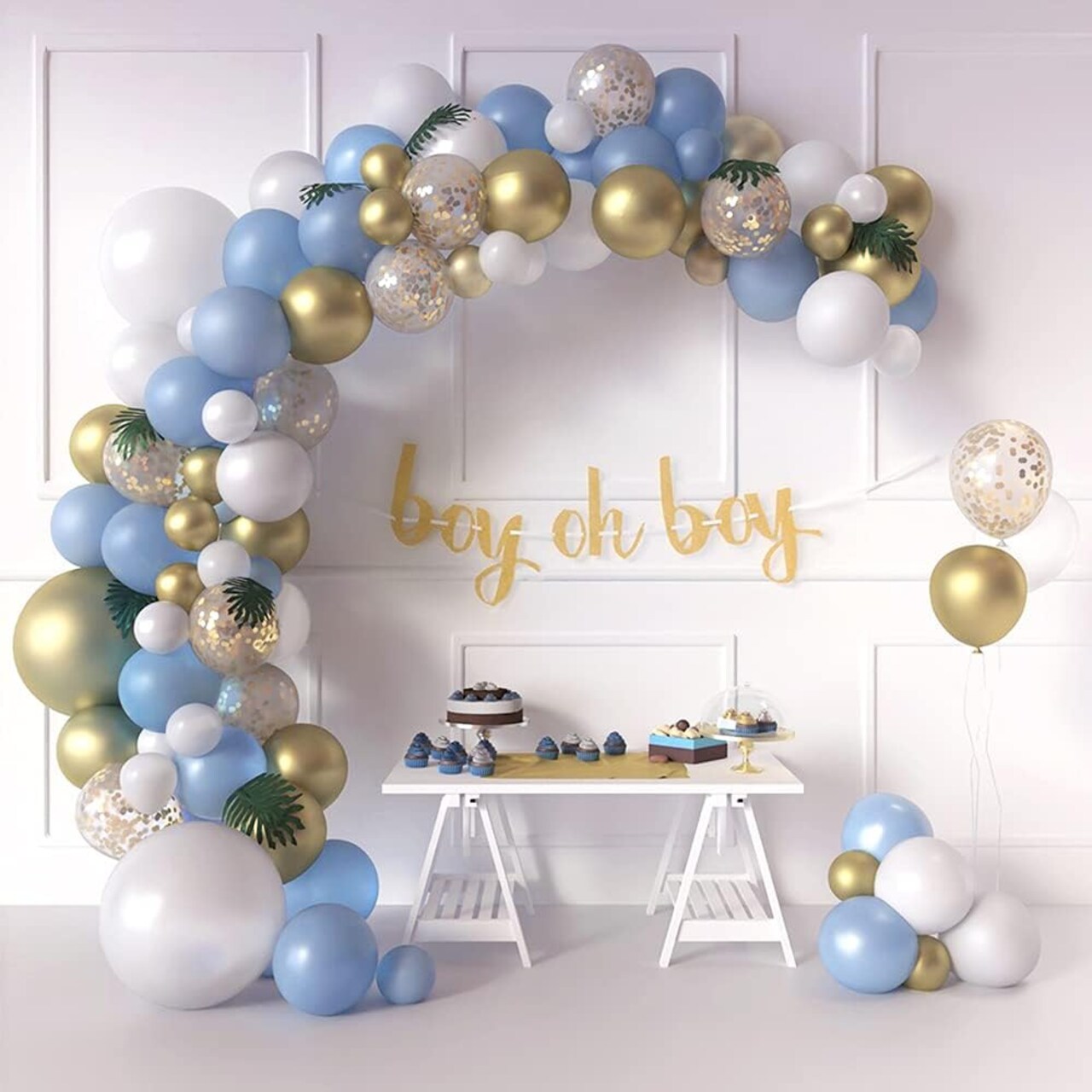 Baby Shower Blue Balloon Garland Arch Kit for Boy (Blue,gold,white)